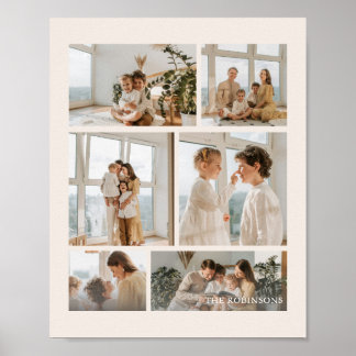 Poster Modern Beige 6-Photo Family Name