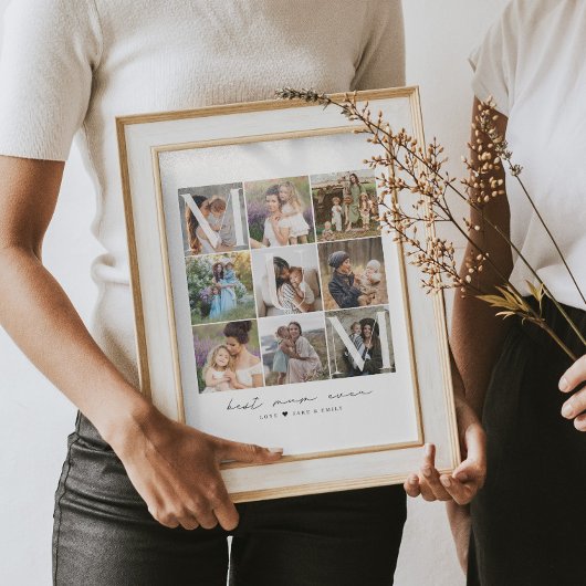 Poster Modern Best Mum Ever Script | 9 Photo Grid Collage