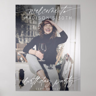 Poster Modern Birthday Party Photo Welcome Elegant Script