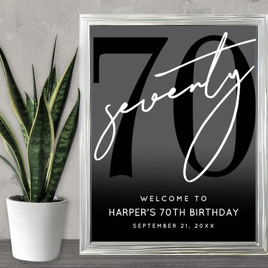 Poster Modern Black 70th Birthday Party Welcome Sign