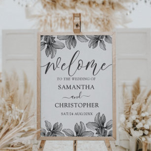 Poster Modern Black & White Foliage Welcome Wedding