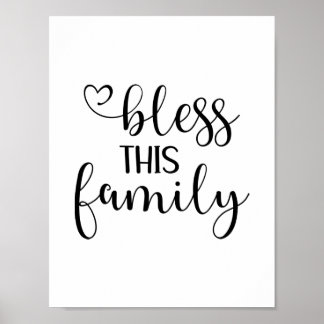 Poster Modern bless this family quote typography 