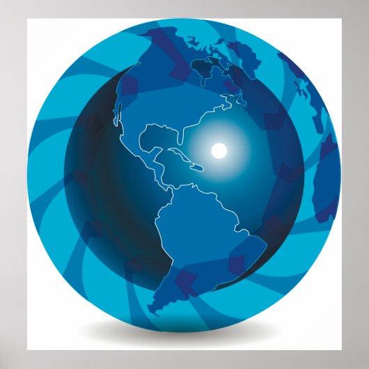 Poster Modern Blue Earth Globe World Map (Devant)