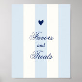 Poster Modern Blue Stripe Heart Valentine Favors (Devant)