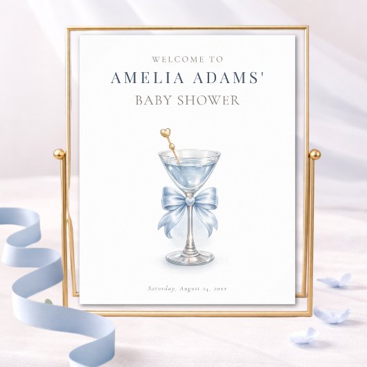 Poster Modern Blue Tini Bow One Boy Baby Shower Welcome