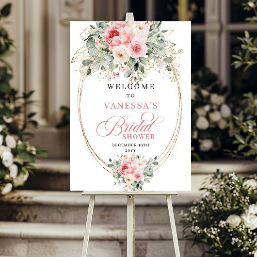 Poster Modern Blush Floral Bridal Shower Welcome