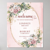 Poster Modern Blush Pink Floral Gold Glitter Welcome (Devant)