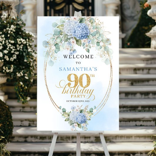 Poster Modern Bohemian Hydrangeas 90th Birthday Welcome