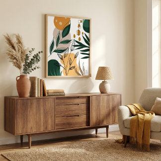 Poster  Modern boho  botanical abstract geometric shapes