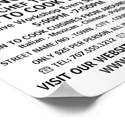 Poster Modern Bold, Chef, Cuisines Classes Publicité (Coin)