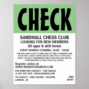 Poster Modern Bold, Chess Club Publicité