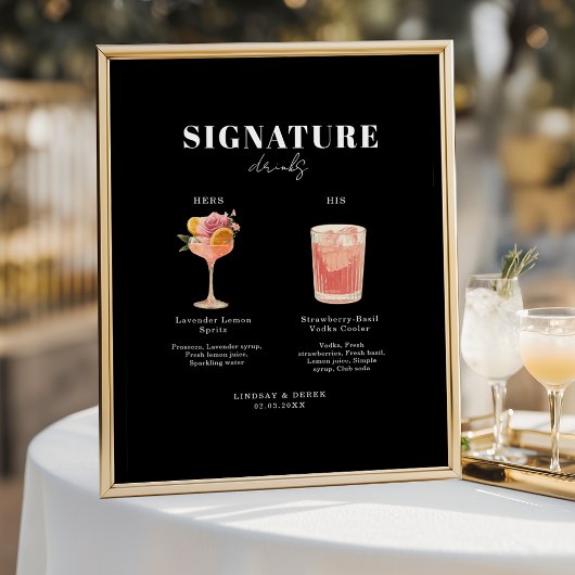 Poster Modern Bold Font His & Hers Drinks Wedding