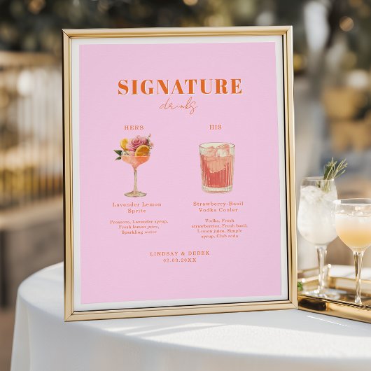 Poster Modern Bold Font His & Hers Drinks Wedding