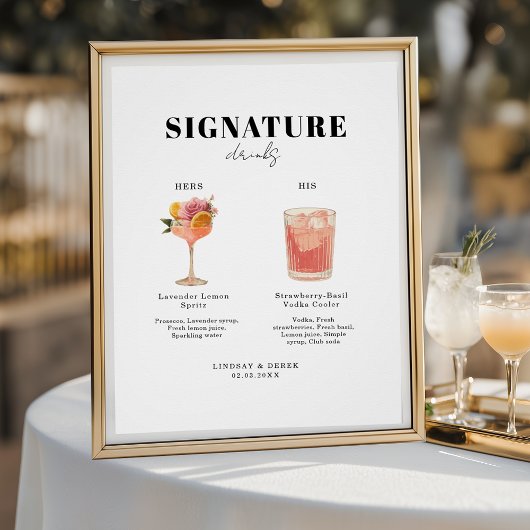 Poster Modern Bold Font His & Hers Drinks Wedding