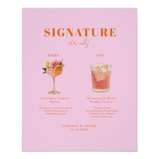 Poster Modern Bold Font His & Hers Drinks Wedding (Devant)