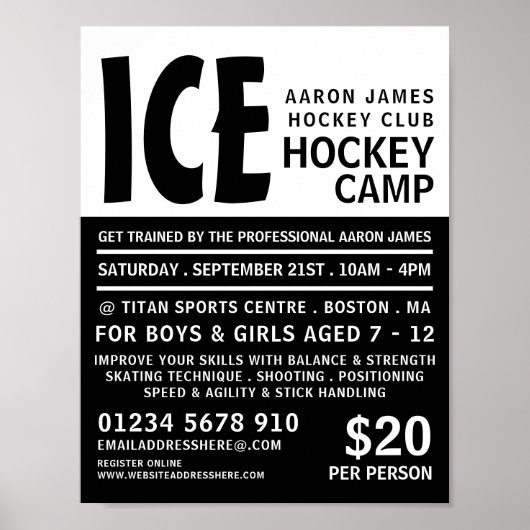 Poster Modern Bold, Hockey Camp Publicité (Devant)