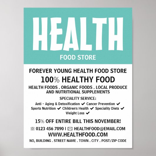 Poster Modern Bold, Santé Food Store Publicité (Devant)