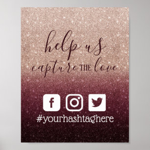 Poster Modern Burgundy Rose Gold Social Media Hashtag