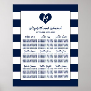 Poster Modern Chic Navy and White Wedding Seating Chart