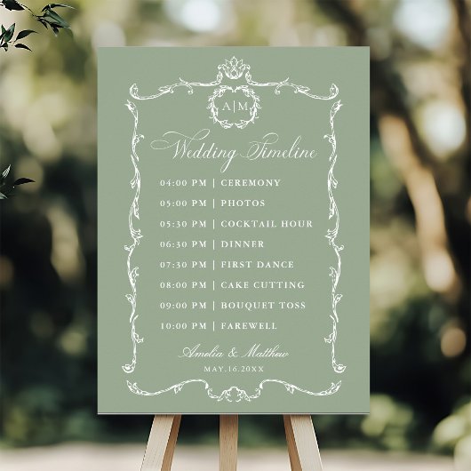 Poster Modern Classic French Sage Green Wedding Timeline