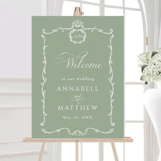 Poster Modern Classic French Sage Green Wedding Welcome