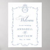 Poster Modern Classic French Wedding Dusty Blue Welcome (Devant)