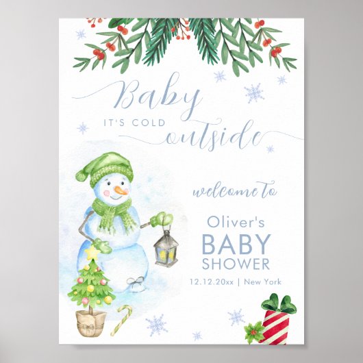 Poster Modern Cold Outside Snowman Baby Shower Welcome (Devant)