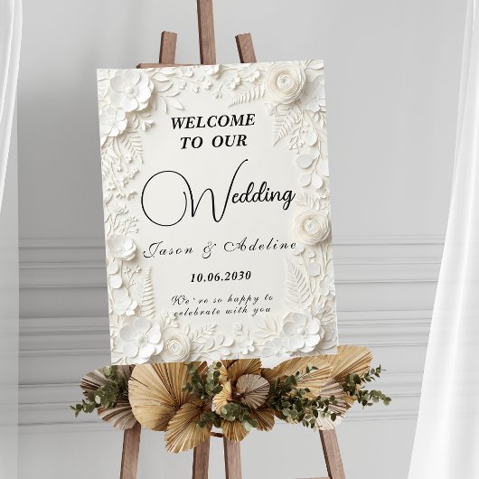 Poster Modern Elegant Embossed Floral Wedding Sign