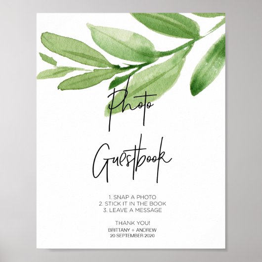 Poster Modern Eucalyptus Photo GuestBook Connexion pour M (Devant)