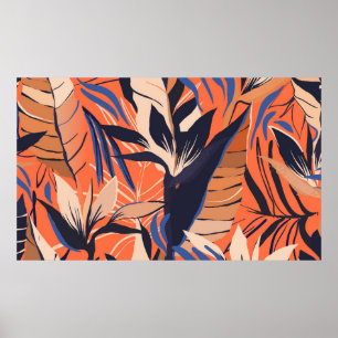 Poster Modern exotic jungle plants illustration pattern. 