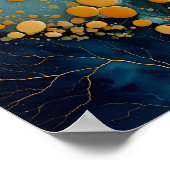 Poster Modern Fluid Abstract Teal Gold Bubbles & Veins (Coin)
