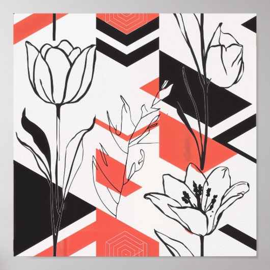 Poster Modern Geometric Floral Contrast (Devant)