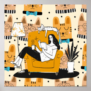 Poster Modern Girl Reading Graphic Art