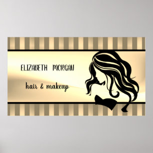 Poster Modern Girl Silhouette,Stripes,Hair ,Makeup