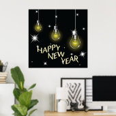Poster Modern Glowing Light Bulbs Happy New Year (Bureau à domicile)