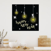 Poster Modern Glowing Light Bulbs Happy New Year (Cuisine)