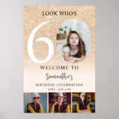 Poster Modern gold glitter 60th Birthday 4 Photo Welcome (Devant)