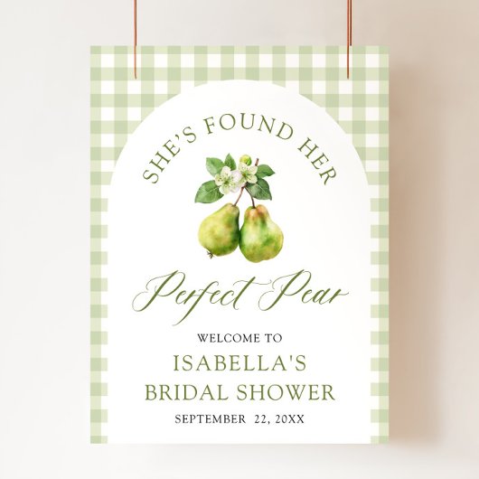 Poster Modern Green Gingham Perfect Pear Bridal Shower