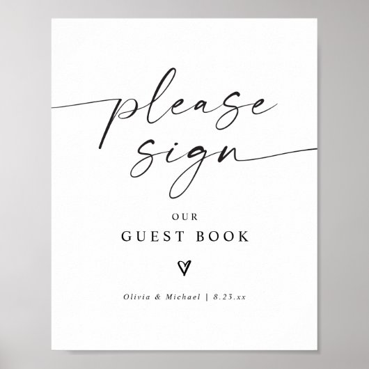 Poster Modern Handwriting Heart Wedding Guest Book Sign (Devant)