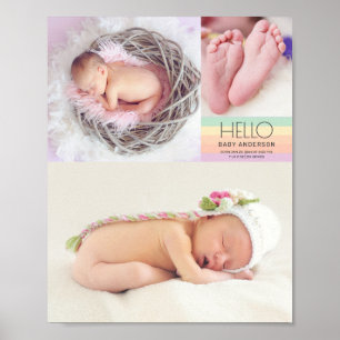 Poster Modern Hello Nouveau-né Photo Date de naissance St