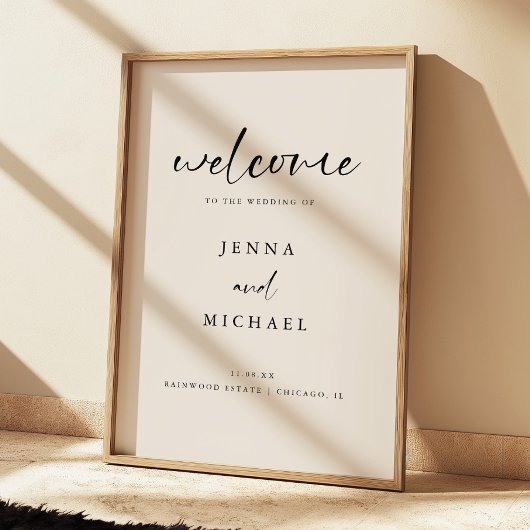 Poster Modern Light Beige Script Wedding Welcome