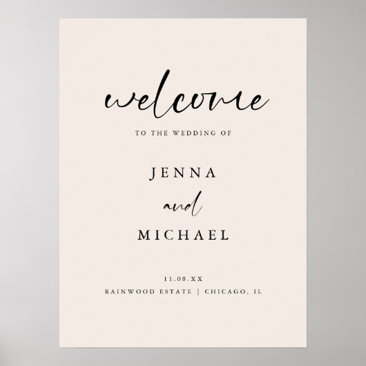 Poster Modern Light Beige Script Wedding Welcome (Devant)
