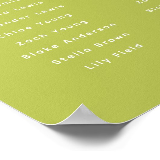 Poster Modern Lime Green Wedding 8-Table Seating Chart (Coin)
