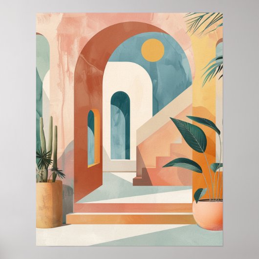 Poster Modern Mediterranean Boho Arch Wall Art Print (Devant)