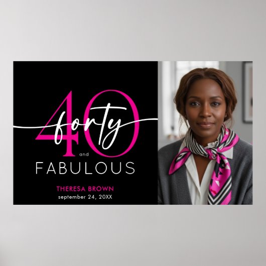 Poster Modern Minimal Pink Forty Fabulous Script Birthday (Devant)