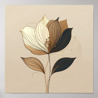 Poster Modern Minimalist Gold & Black Botanical Floral Li