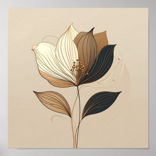 Poster Modern Minimalist Gold & Black Botanical Floral Li (Devant)