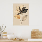 Poster Modern Minimalist Sheer Beige & Gold Floral Botani (Cuisine)