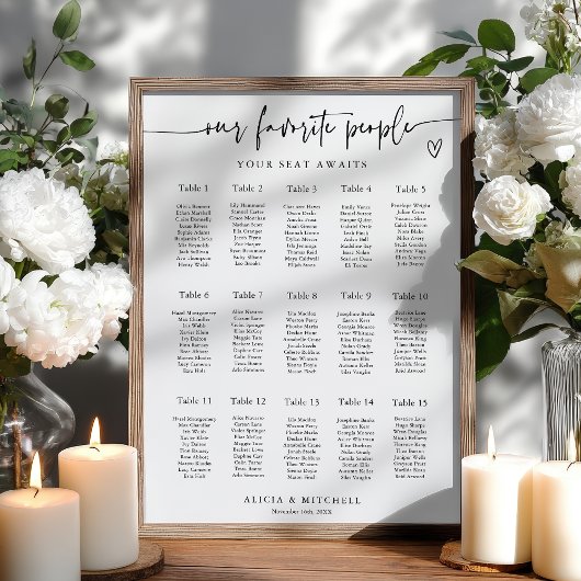 Poster Modern Minimalist Wedding Seating Chart 15 Tables