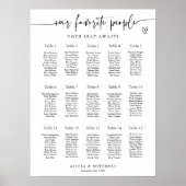 Poster Modern Minimalist Wedding Seating Chart 15 Tables (Devant)